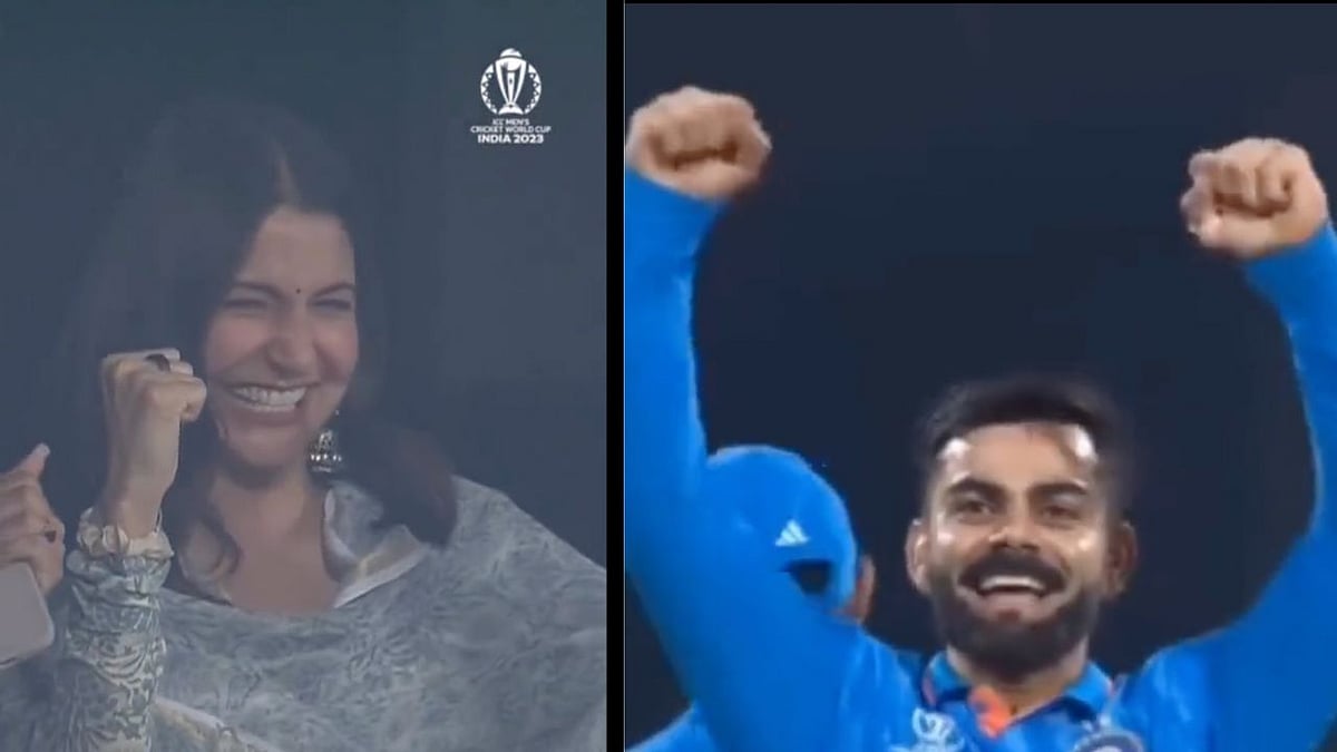 <div class="paragraphs"><p>Anushka Sharma jumps with joy as Virat Kohli takes his first wicket at the World Cup.</p></div>