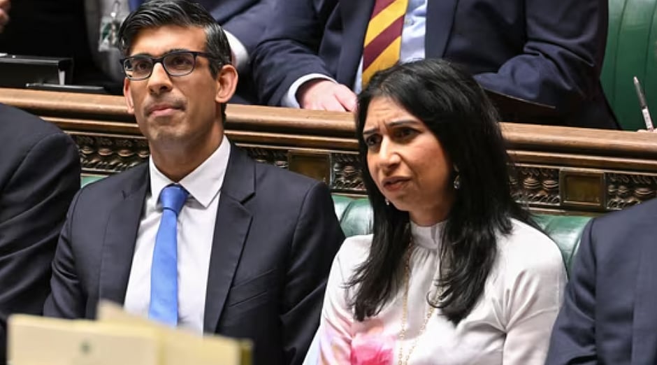<div class="paragraphs"><p>Britain's Prime Minister Rishi Sunak and former Home Secretary Suella Braverman.</p></div>