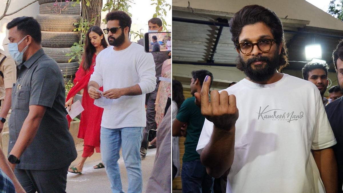 <div class="paragraphs"><p>Actors Allu Arjun, Jr NTR, Chiranjeevi Cast Votes in Hyderabad. </p></div>