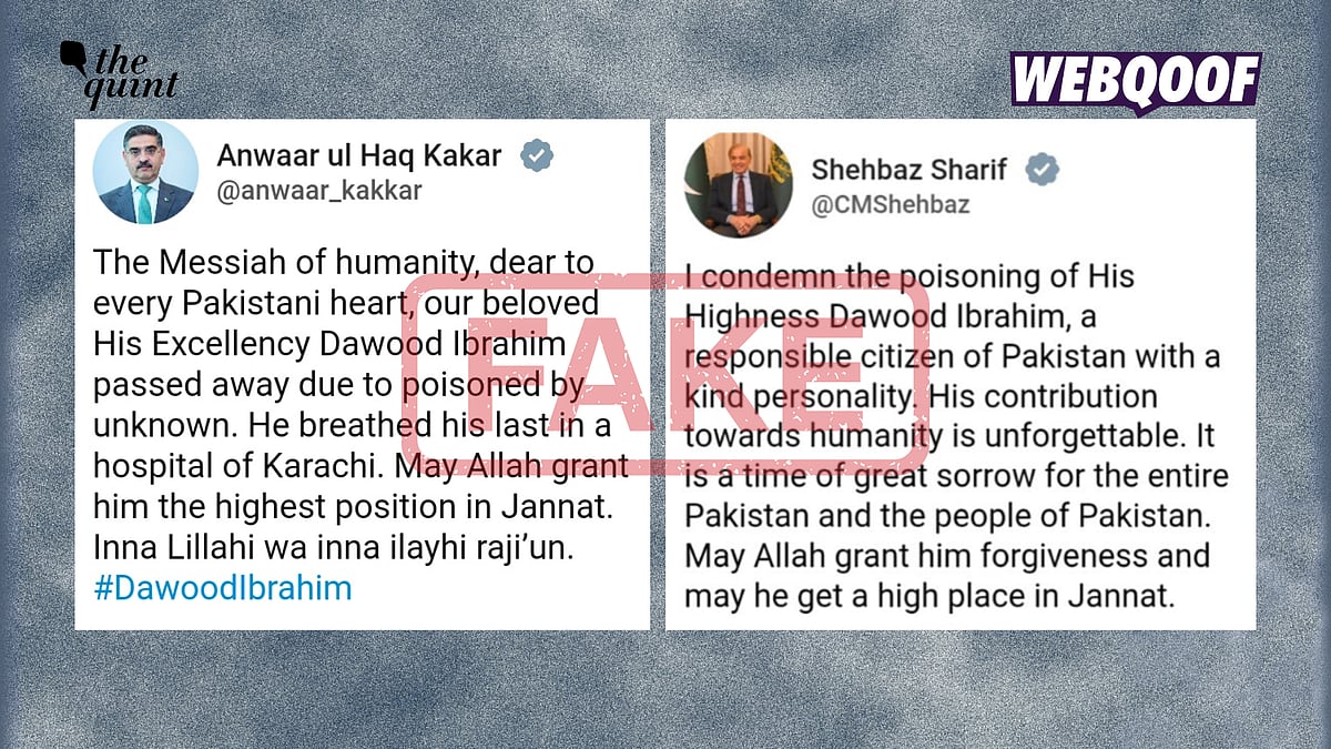 <div class="paragraphs"><p>Two fake screenshots are being shared to claim that Pakistan's leadership confirmed and condoled the demise of gangster Dawood Ibrahim.</p></div>