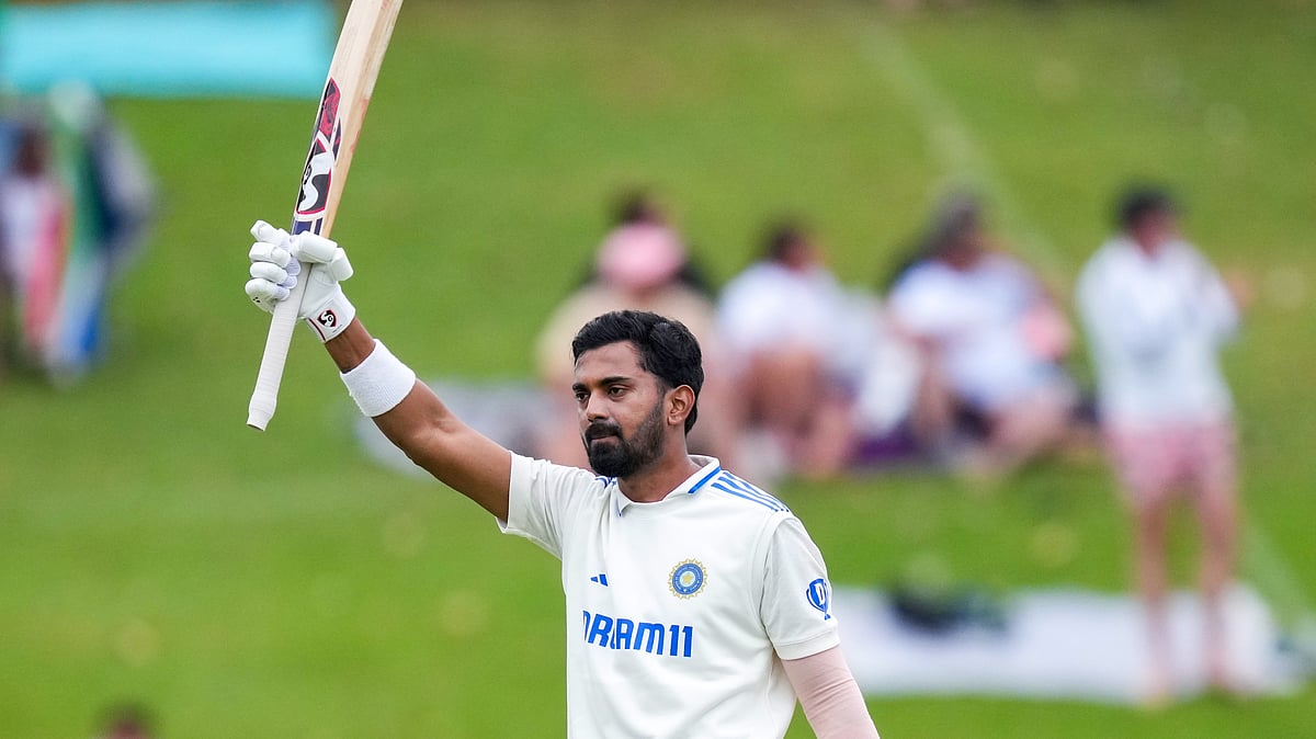 <div class="paragraphs"><p>KL Rahul celebrates his century during the second day of the first Test cricket match between India and South Africa, at SuperSport Park Stadium, in Centurion, South Africa, Wednesday, Dec. 27, 2023.</p></div>