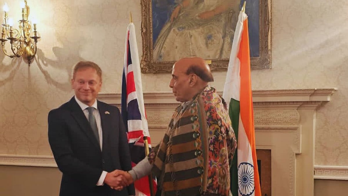 <div class="paragraphs"><p>Indian Defence Minister meeting UK Secretary of State for Defence Grant Shapps.</p></div>