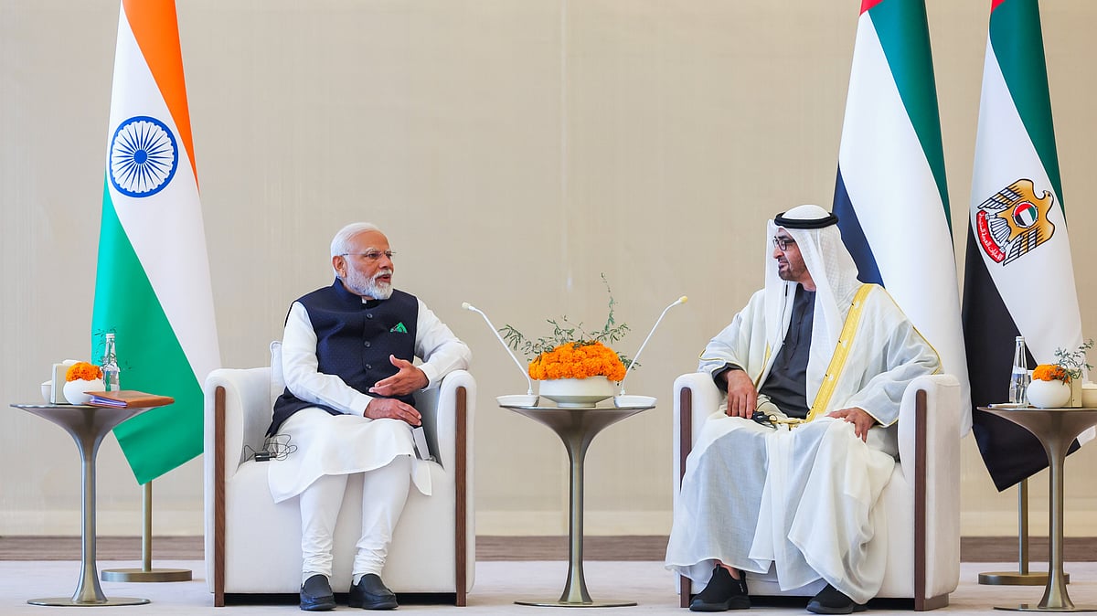 <div class="paragraphs"><p>Prime Minister Narendra Modi with UAE President Mohamed bin Zayed Al Nahyan during a meeting in Abu Dhabi, UAE, on Tuesday, 13 February.</p></div>