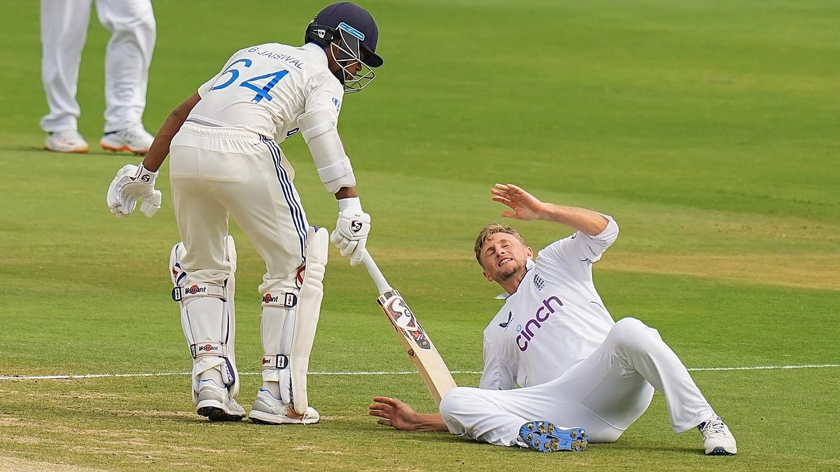 <div class="paragraphs"><p>Visakhapatnam: In this combo photo Englands Joe Root slips as he tries to stop the ball during the third day of the second Test match between India and England, at Dr Y.S. Rajasekhara Reddy ACA-VDCA Cricket Stadium, in Visakhapatnam, Sunday, Feb. 4, 2024.</p></div>