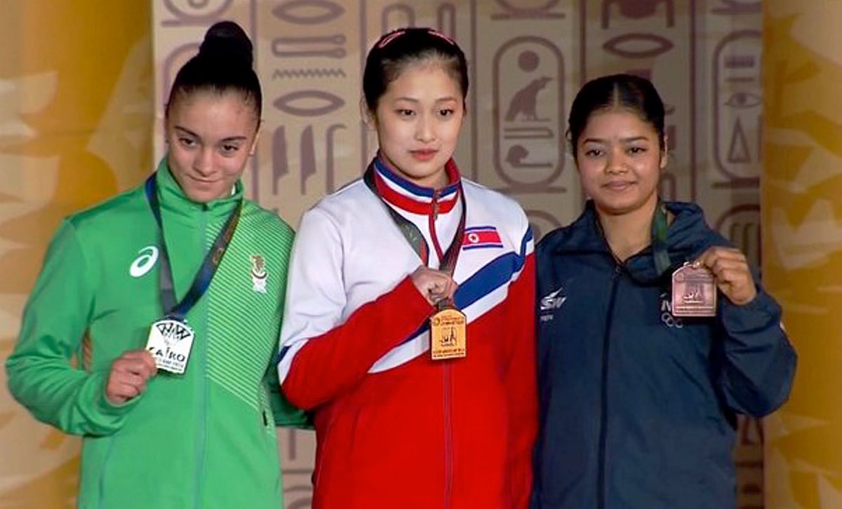 <div class="paragraphs"><p>Pranati Nayak bagged a bronze medal with a score of 13.620 in the vault event at the&nbsp;FIG World Cup.</p></div>