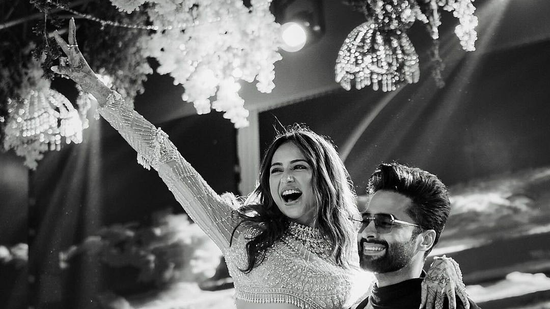 <div class="paragraphs"><p>Rakul Preet Singh and Jackky Bhagnani at their sangeet night.</p></div>