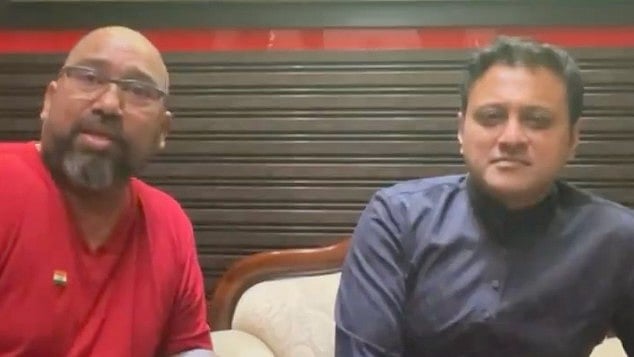<div class="paragraphs"><p>Abhishek Ghosalkar (right) and Mauris Noronha (left) in a Facebook Live, moments before the latter allegedly shot and killed the Shiv Sena (UBT) party member.</p></div>