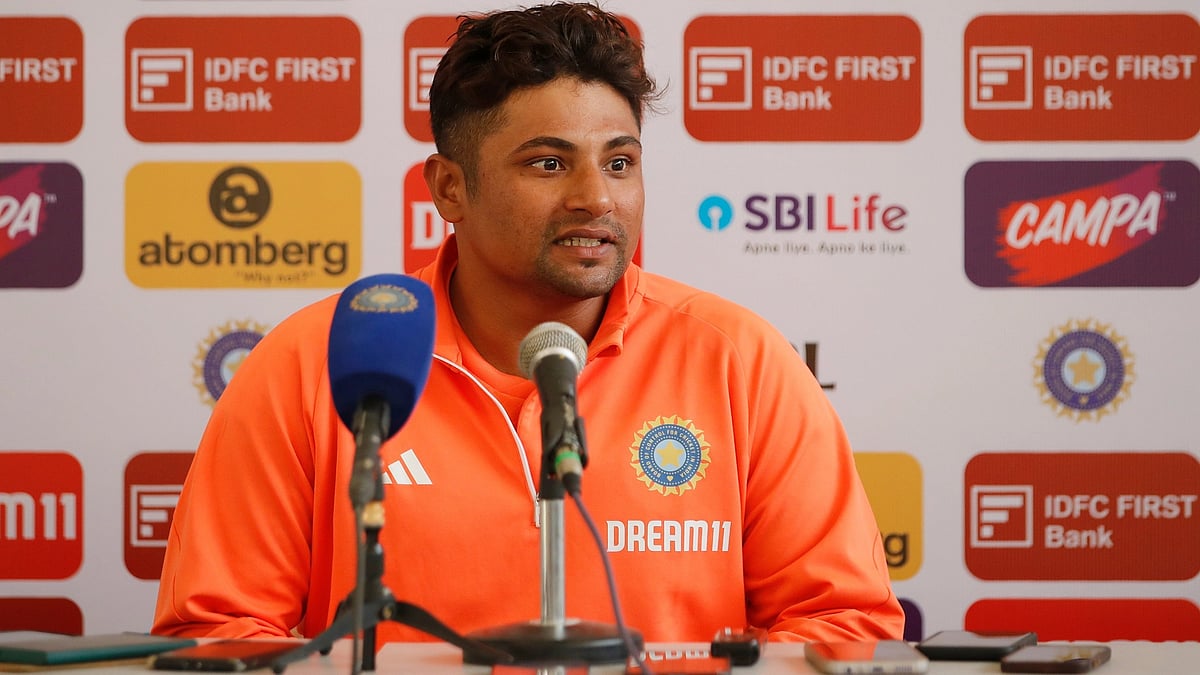 <div class="paragraphs"><p>Sarfaraz Khan of India at PC during the first day of the 3rd Test match between India and England held at the Niranjan Shah Stadium, Rajkot on the 15th February 2024</p></div>