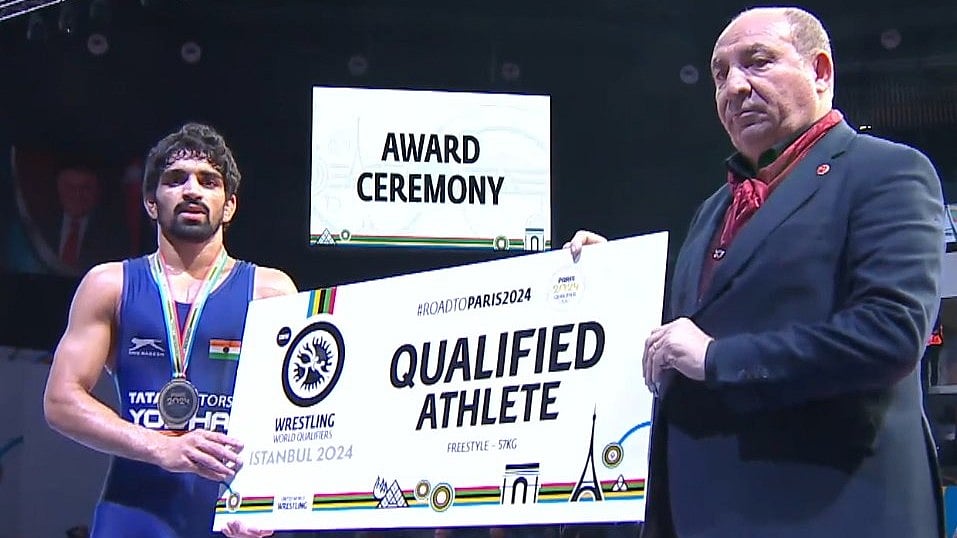 <div class="paragraphs"><p>Wrestler Aman Sehrawat claimed India’s first quota place in the men’s category for the 2024 Paris Olympics</p></div>