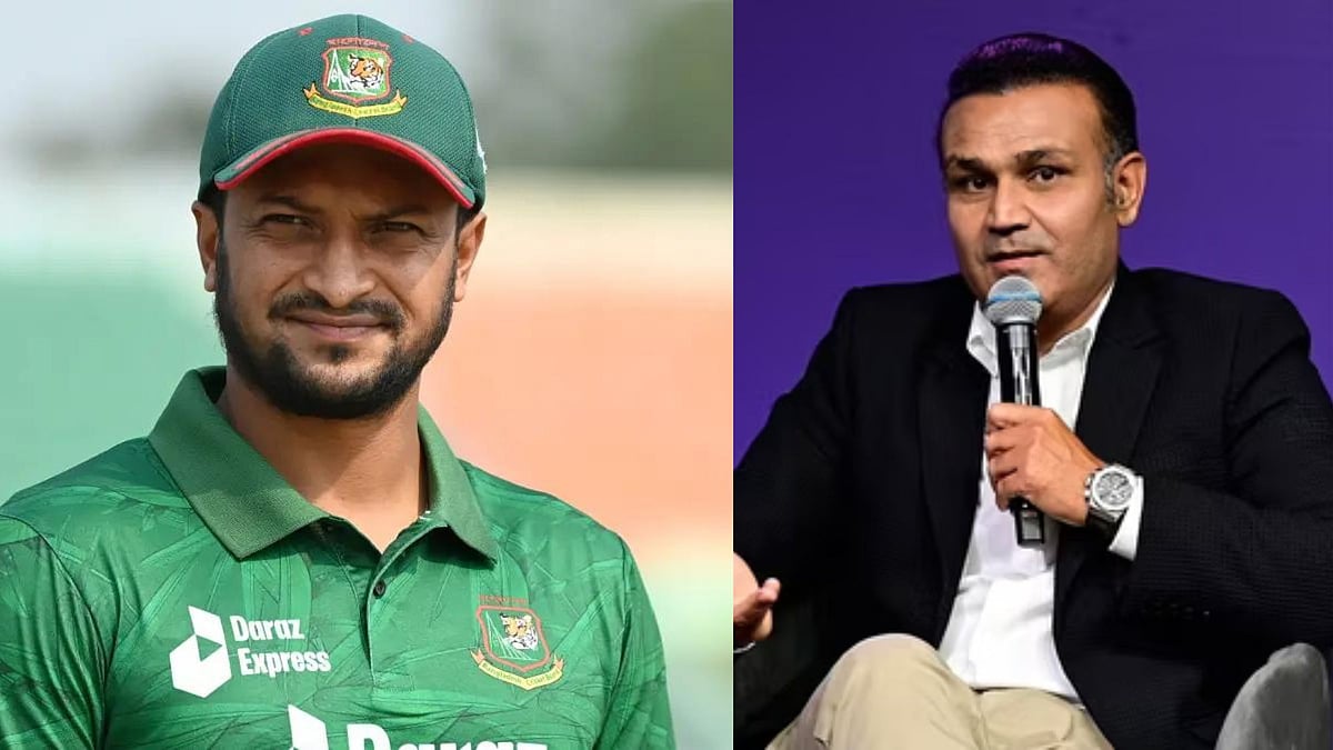 <div class="paragraphs"><p>Bangaldeshi cricketer Shakib Al Hasan and Virender Sehwag.</p></div>