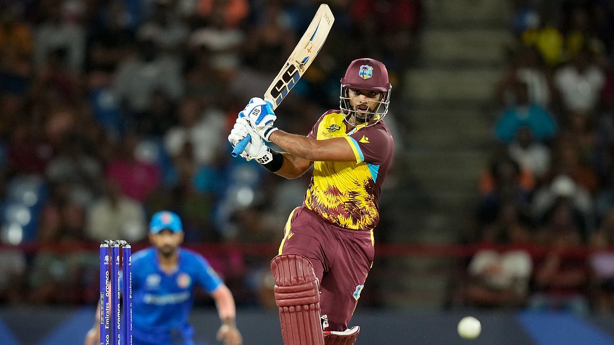 <div class="paragraphs"><p>West Indies Nicholas Pooran bats against Afghanistan during an ICC Men's T20 World Cup cricket match at Daren Sammy National Cricket Stadium in Gros Islet, Saint Lucia, Monday</p></div>