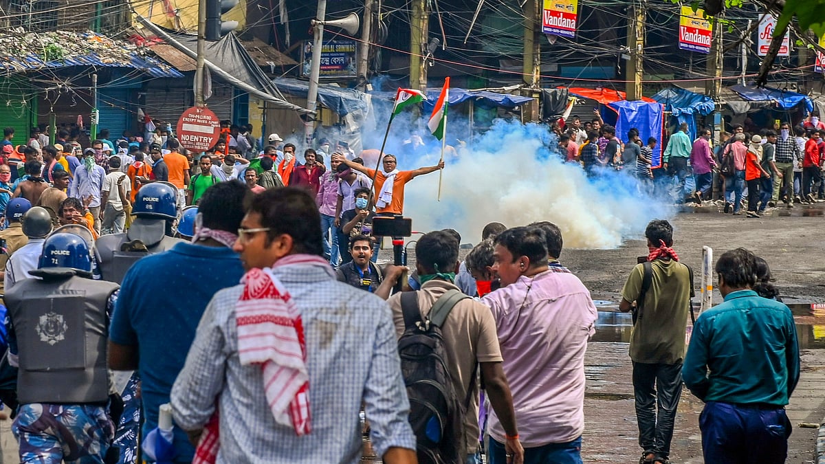 <div class="paragraphs"><p>A man holds the national flag during the march. </p></div>