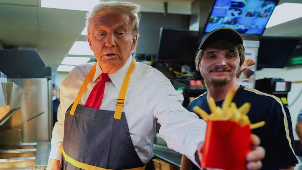 <div class="paragraphs"><p>Donald Trump serving fries at McDonald's. </p></div>