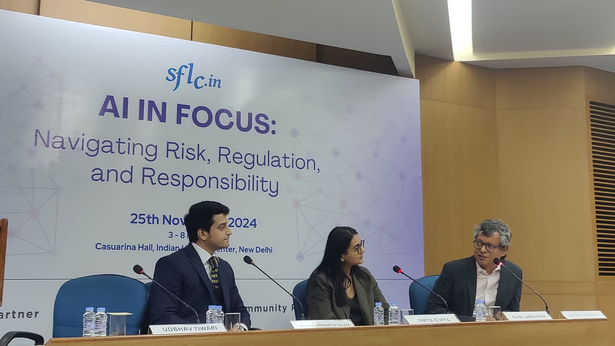 <div class="paragraphs"><p>SFLC.IN initiated vital AI dialogue at the Indian Habitat Centre. The event united experts to discuss risks, regulations, and responsible innovation. The event was titled <em>AI in Focus: Navigating Risk, Regulation, and Responsibility.</em></p></div>