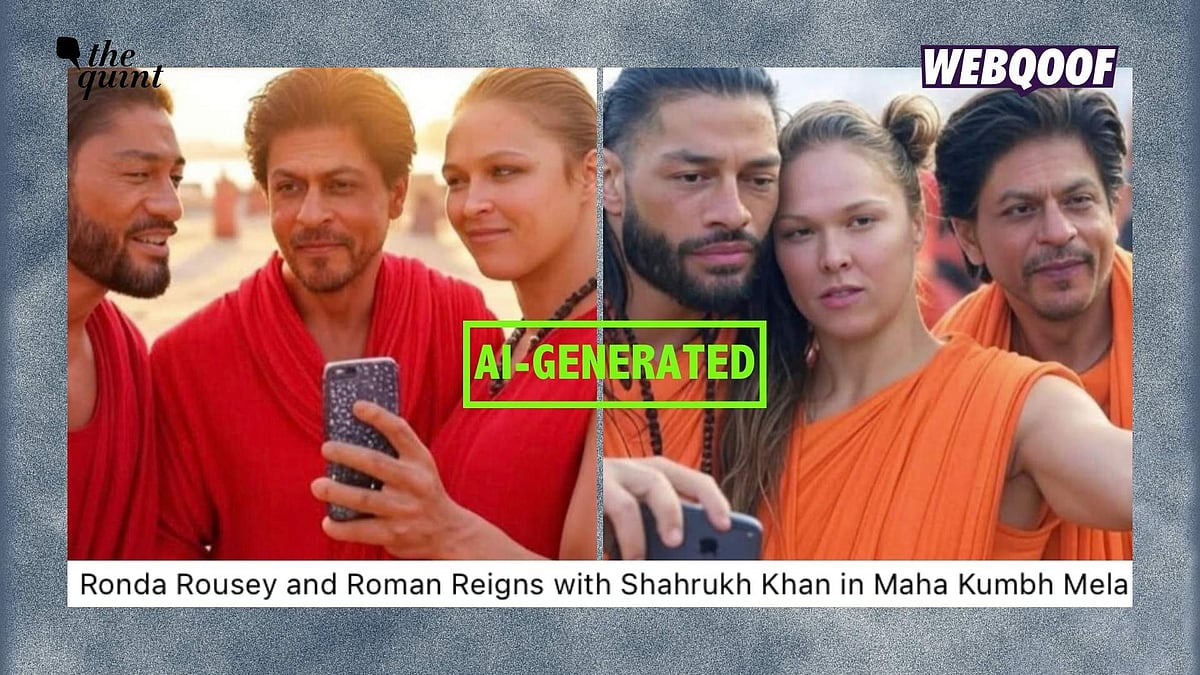 <div class="paragraphs"><p>A set of AI-generated images have gone viral with the false claim that it authentically shows American wrestlers Ronda Rousey and Roman Reigns with Shah Rukh Khan at the 2025 Maha Kumbh Mela.</p></div>