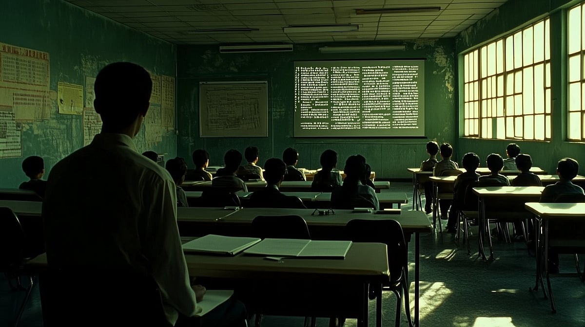 <div class="paragraphs"><p>Author's imagination of what an Indian classroom set in the Matrix universe would look like</p></div>