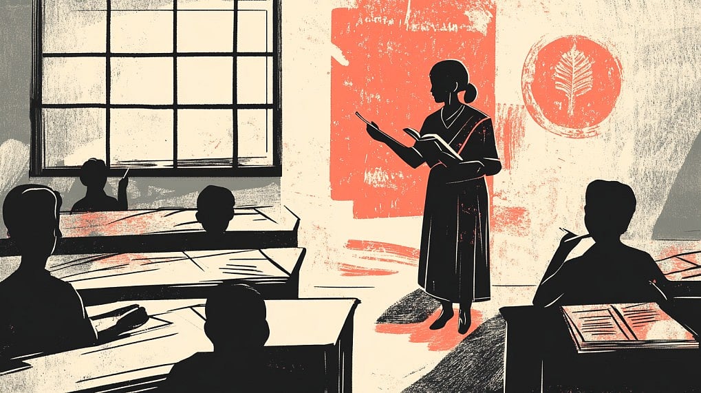 <div class="paragraphs"><p>AI-generated illustration of 'an school teacher in a classroom in India'</p></div>