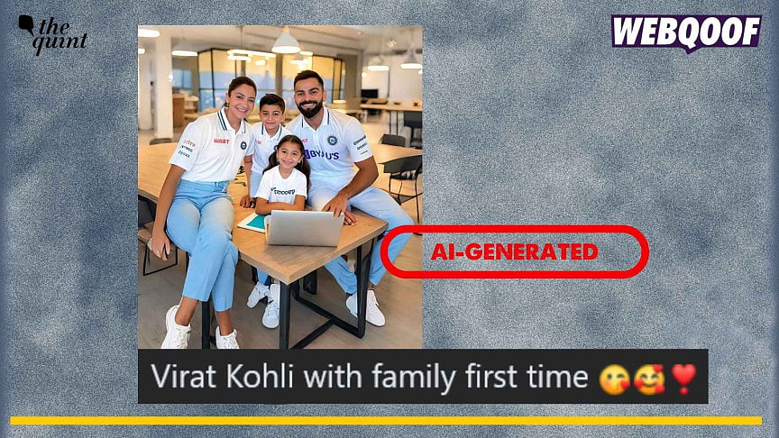 <div class="paragraphs"><p>An AI-generated image showing Anushka Sharma and Virat Kohli posing with two kids is going viral as&nbsp;a&nbsp;real&nbsp;picture.</p></div>
