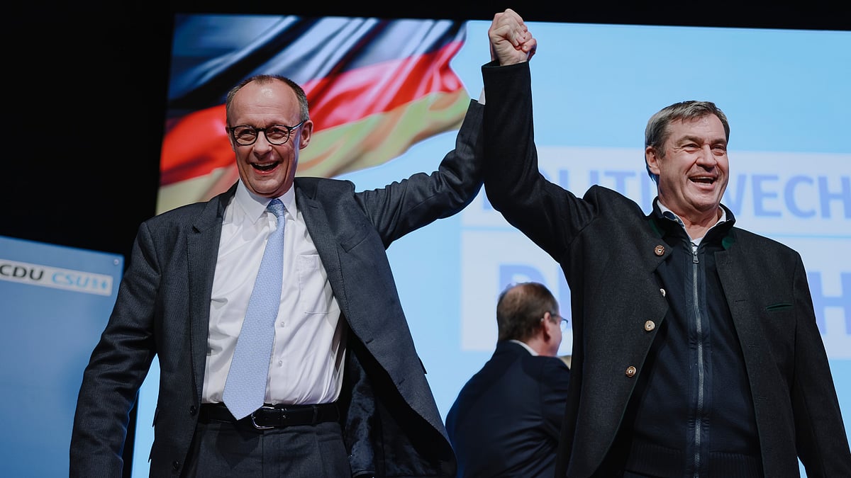 <div class="paragraphs"><p>Christian Democratic Union (CDU) leader Friedrich Merz (left) with his coalition partner Markus Söder, leader of the Christian Social Union (CSU).</p></div>