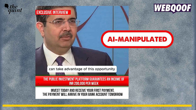 <div class="paragraphs"><p>A video manipulated using AI showing Uday Kotak is being shared online to claim that he is promoting an investment platform.</p></div>