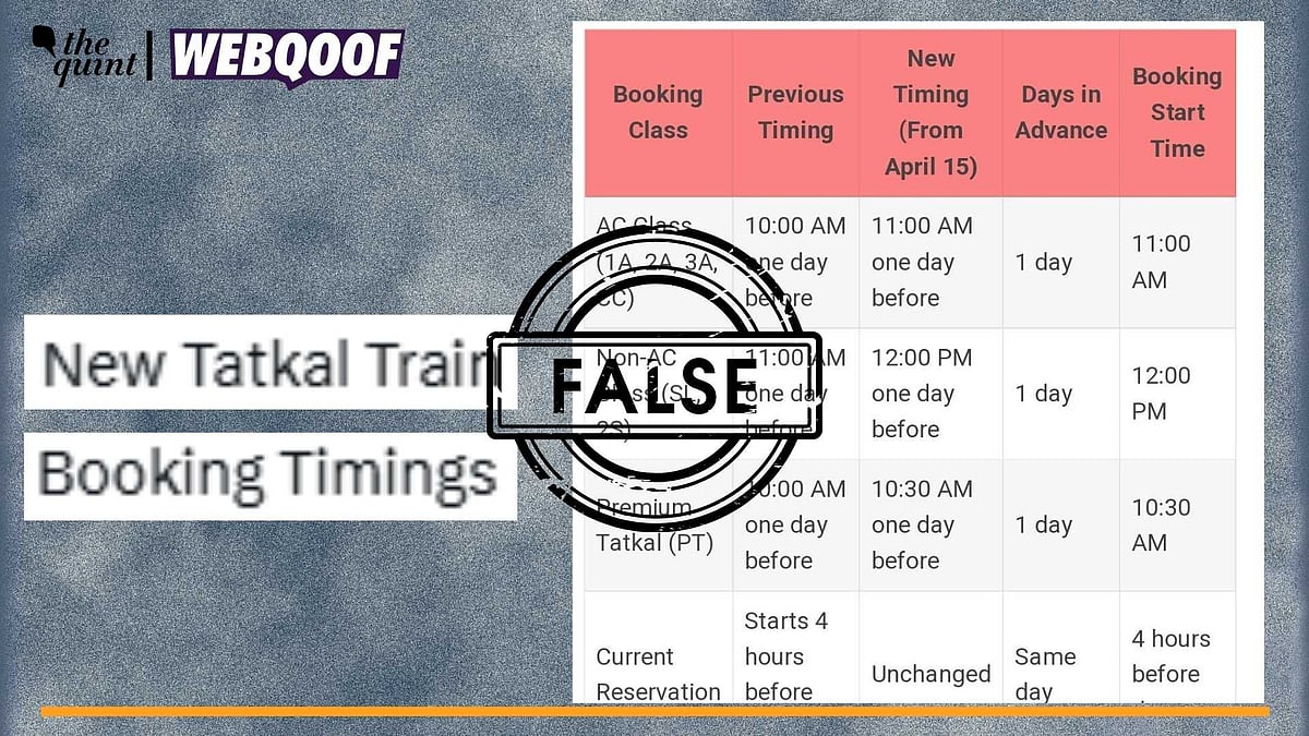 <div class="paragraphs"><p>Fact-Check | The claim about new Tatkal train booking timings is false.</p></div>