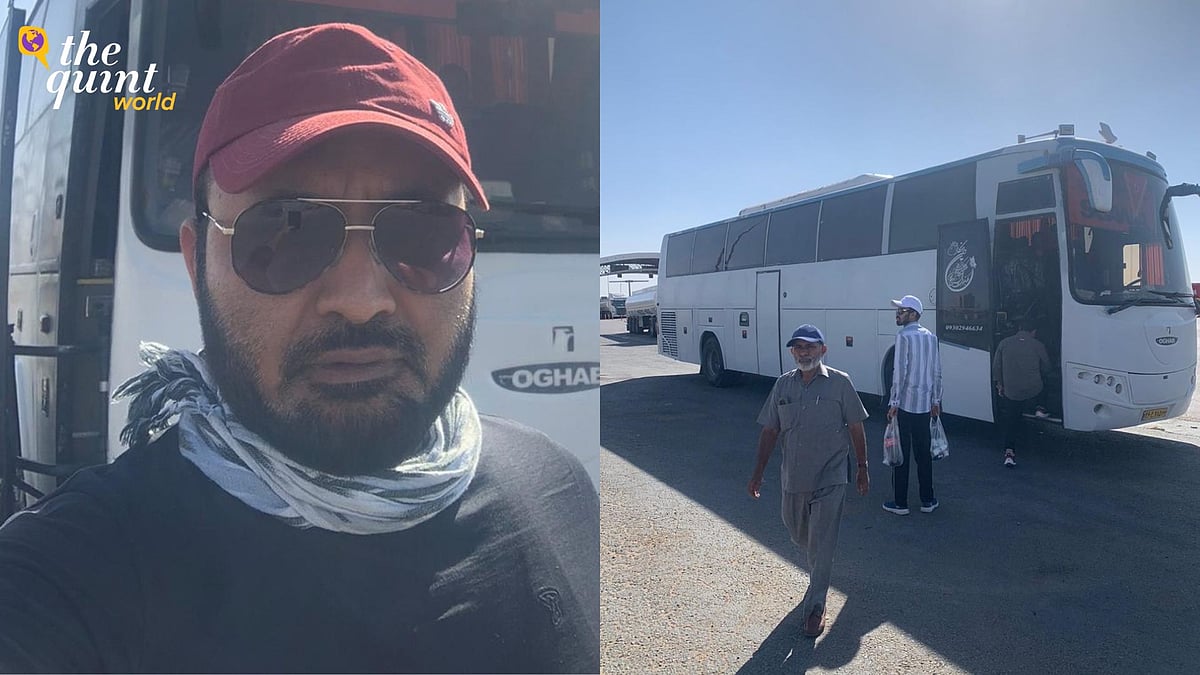 <div class="paragraphs"><p>Prayagraj resident Abbas Muzaffar in front of the special bus arranged by the Indian Embassy in Iran.</p></div>