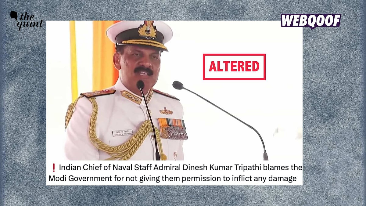 <div class="paragraphs"><p>An altered video is being shared to falsely claim that India's Chief of Naval Staff Admiral Dinesh Kumar Tripathi blamed the Modi government for not allowing the Navy to inflict damage.</p></div>
