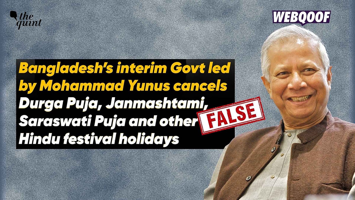 <div class="paragraphs"><p>A viral claim on social media falsely states that the Muhammad Yunus-led interim government in Bangladesh has cancelled holidays for major Hindu festivals, including Durga Puja, Janmashtami, and Saraswati Puja.</p></div>