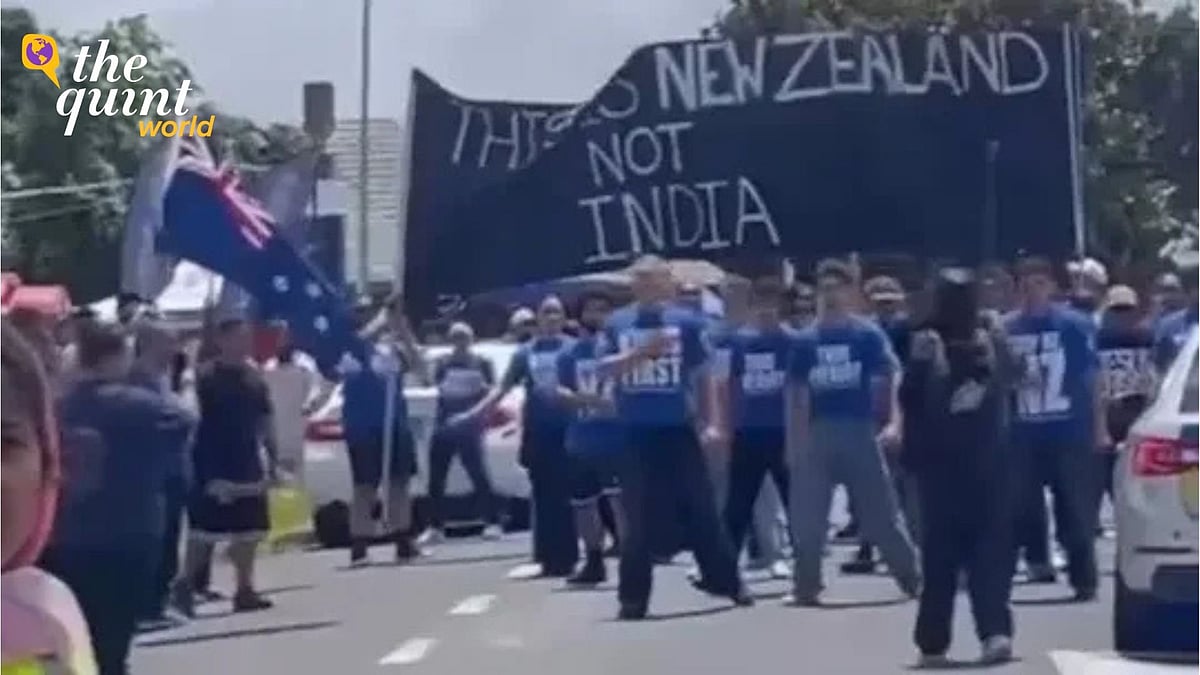 <div class="paragraphs"><p>On 20 December, young men shouted slogans like “Kiwis First” and “One True God”, while performing the Māori <em>haka</em> and parading a sign that read ‘This is New Zealand, Not India’.</p></div>
