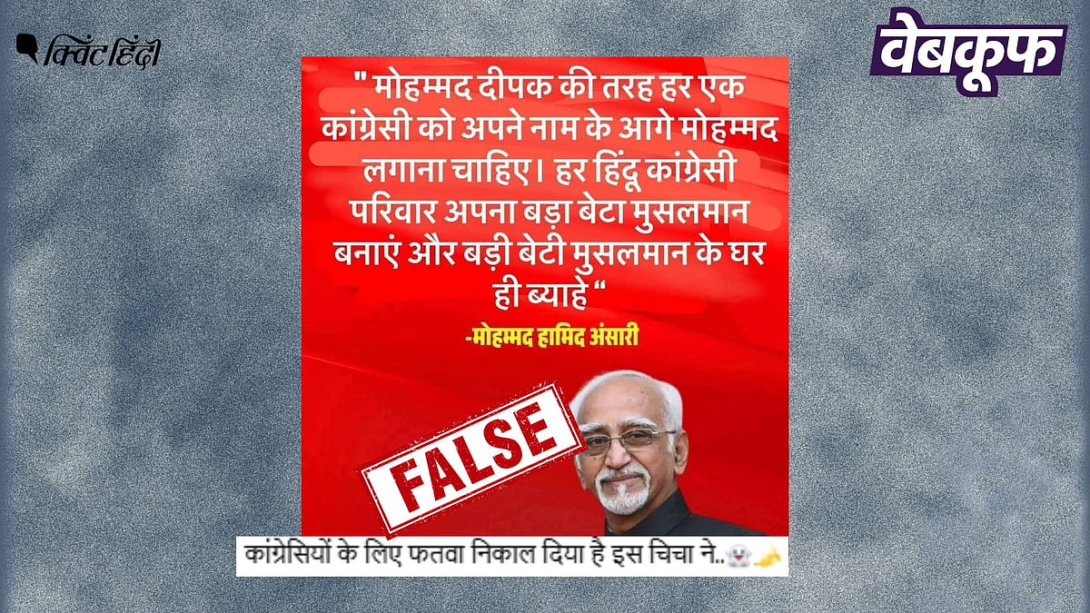 <div class="paragraphs"><p>मुहम्मद दीपक के नाम पर वायरल हामिद अंसारी का यह बयान फर्जी है</p></div>