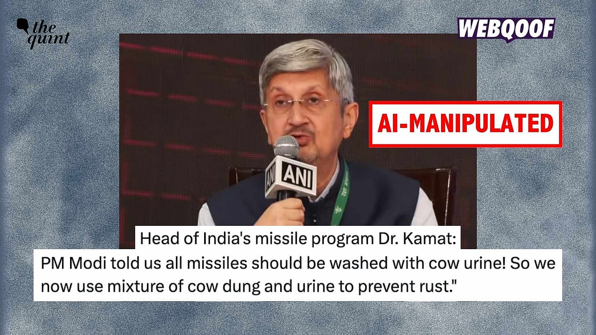 <div class="paragraphs"><p>An AI-manipulated video of DRDO's chairman is being shared to falsely claim that he spoke about purifying missiles using cow dung and urine.</p></div>