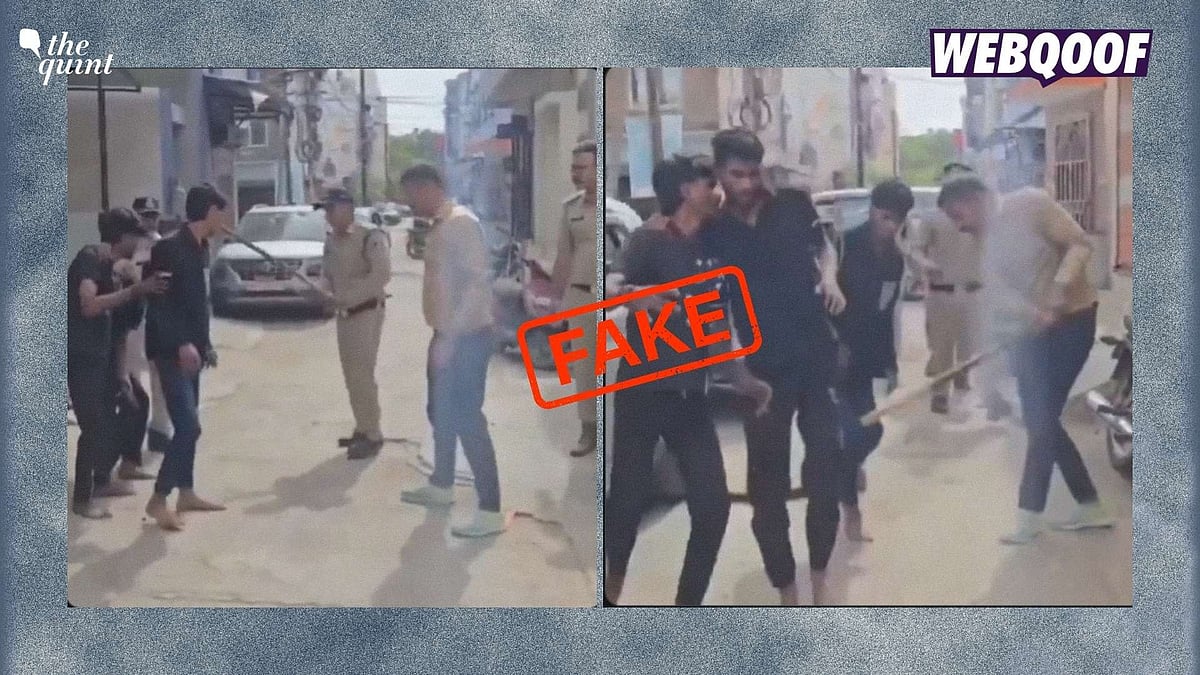 <div class="paragraphs"><p>A video of three men being beaten by police officers is being shared widely, falsely claiming that they were caught by the police for eve-teasing and harassing girls. </p></div>