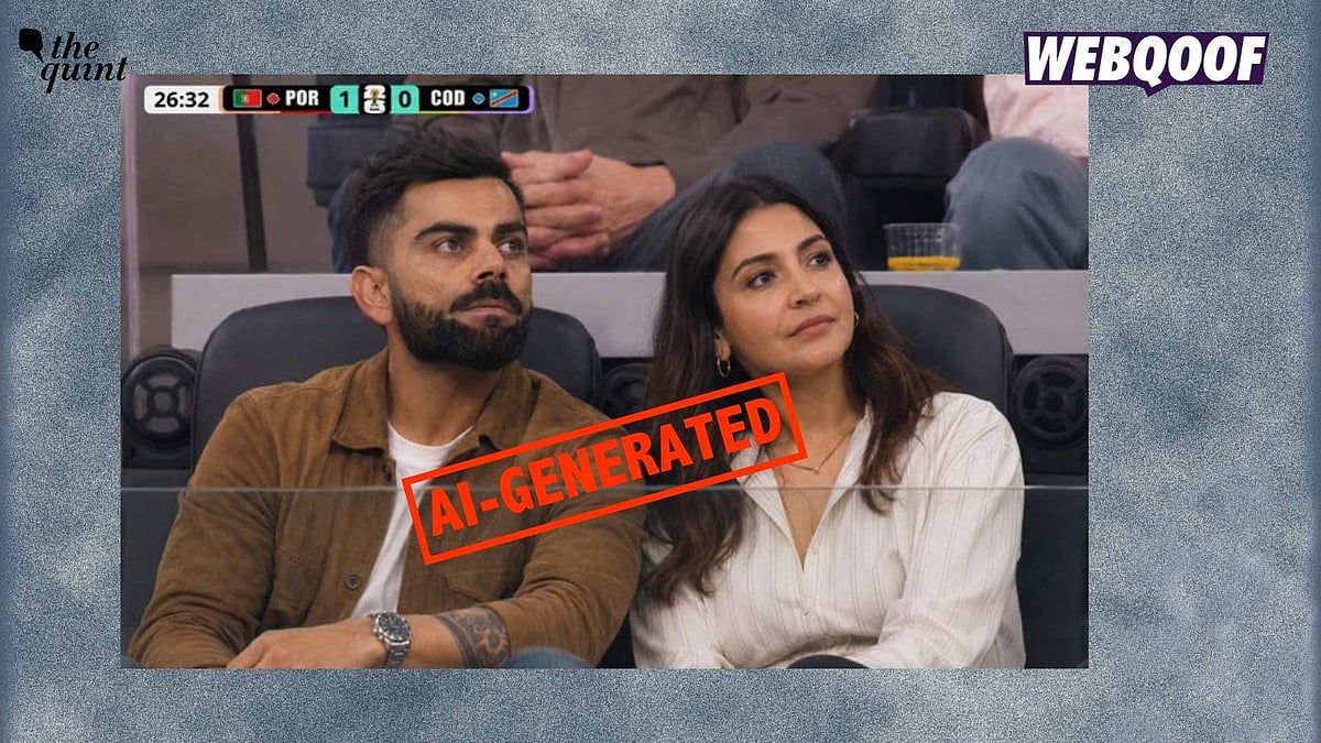 <div class="paragraphs"><p>An image is being shared on the internet, falsely claiming to show Virat Kohli and Anushka Sharma at the FIFA World Cup.</p></div>
