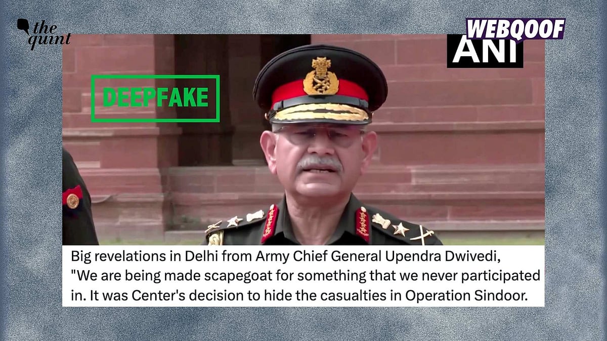 <div class="paragraphs"><p>A deepfake is being shared to falsely claim that former COAS General Upendra Dwivedi announced his resignation while talking about the government choosing to hide casualties related to Operation Sindoor.</p></div>