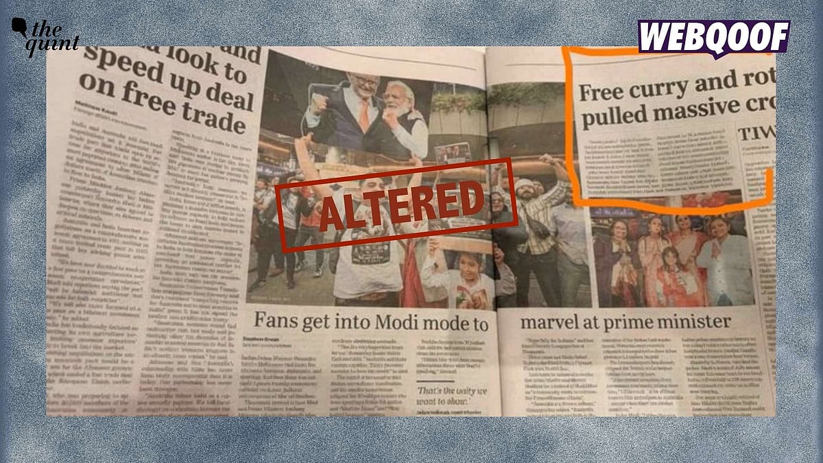 <div class="paragraphs"><p>An image is being shared on the internet, falsely claiming to show a headline from an Australian newspaper stating that PM Modi gave free food to attract a crowd. </p></div>