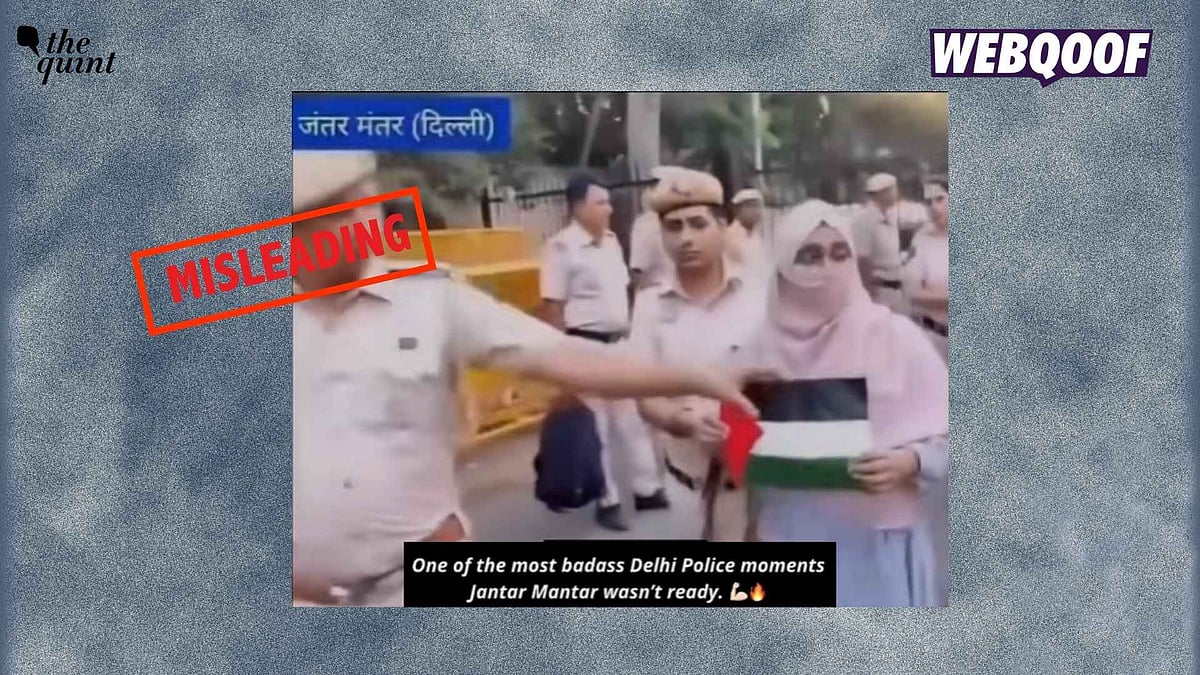 <div class="paragraphs"><p>A video of police grabbing a Palestinian flag from a woman is being shared on the internet, falsely claiming to show an incident from the CJP protest at Jantar Mantar. </p></div>