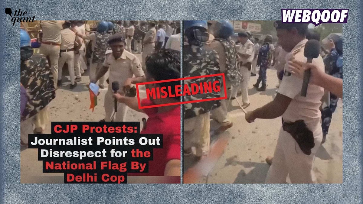 <div class="paragraphs"><p>A video is being shared on the internet, falsely claiming to show Delhi police disrespecting the Indian national flag during the CJP protests. </p></div>