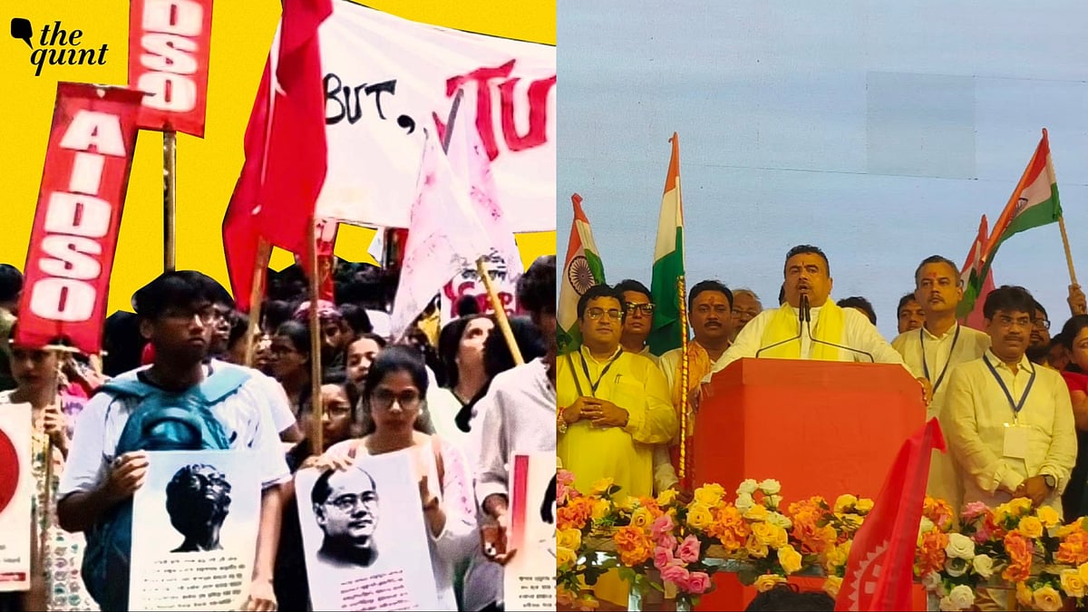 <div class="paragraphs"><p>Under an overcast sky, Bengal CM Suvendu Adhikari arrived with an entourage of party leaders and ministers, and waved the tricolour in the rain as the crowds sang Vande Mataram.</p></div>