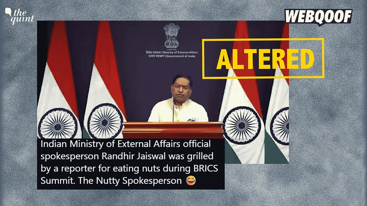 <div class="paragraphs"><p>An AI-altered video of MEA Spokesperson Randhir Jaiswal was shared on social media, falsely claiming to show him responding to a question about eating nuts during the BRICS conference. </p></div>