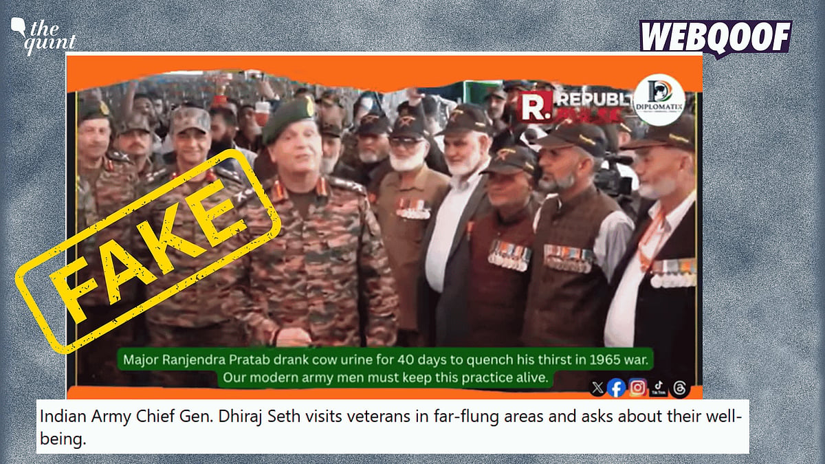 <div class="paragraphs"><p>A digitally altered video is going viral on the internet, falsely claiming to show the Indian COAS, General Dhiraj Seth, stating that Major Rajendra Pratap drank urine for forty days to quench his thirst.</p></div>