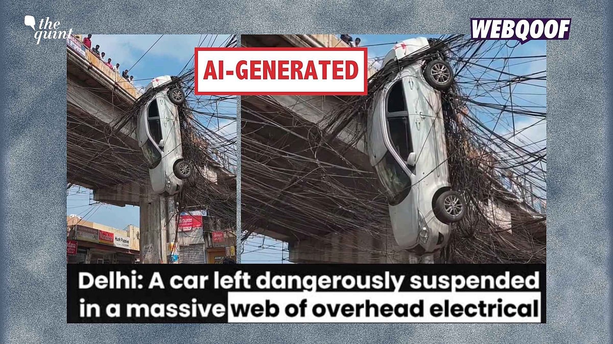 <div class="paragraphs"><p>A set of AI-generated visuals are being shared to falsely claim that they show a real incident of a car dangling from wires in Delhi.</p></div>