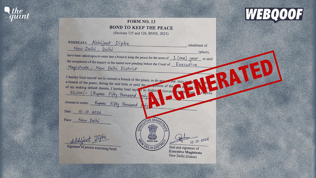 <div class="paragraphs"><p>An AI-generated image is going viral on social media, claiming to show a bond signed by the CJP founder Abhijeet Dipke, which states that he will not commit a breach of the peace.</p></div>