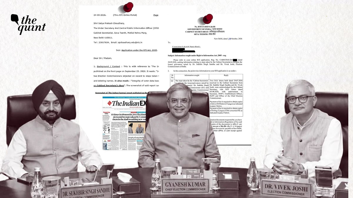 <div class="paragraphs"><p>'Letters Written in Individual Capacity': RTI Reveals Why Cabinet Secretary Didn't Interfere' in Complaints By Two Election Commissioners</p></div>