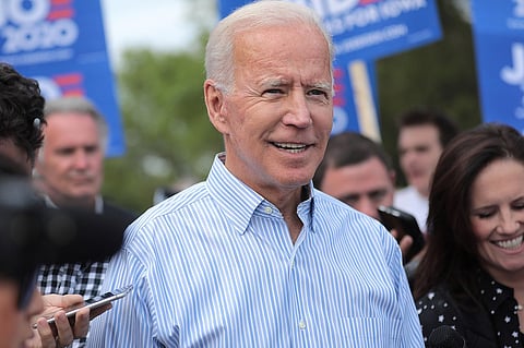 Joe Biden with his supporters in Iowa. 