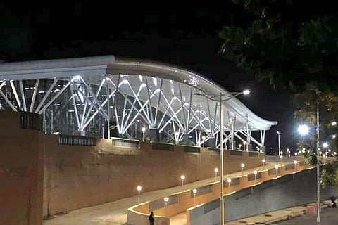 The SMV terminal at night lit by white lights