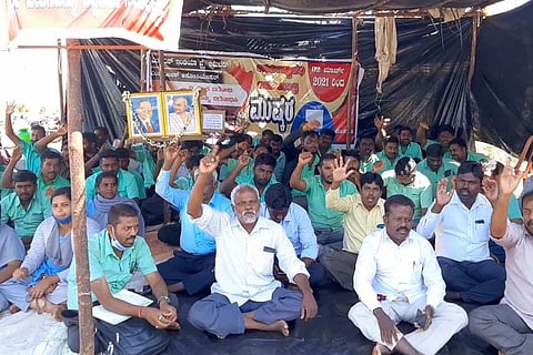 AT&S Mysuru workers sitting in protest over their dismissal