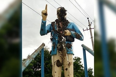 Ambedkar statue in Telangana defiled, Dalit groups protest