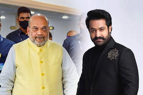 A collage of Amit Shah and NT Rama Rao Junior
