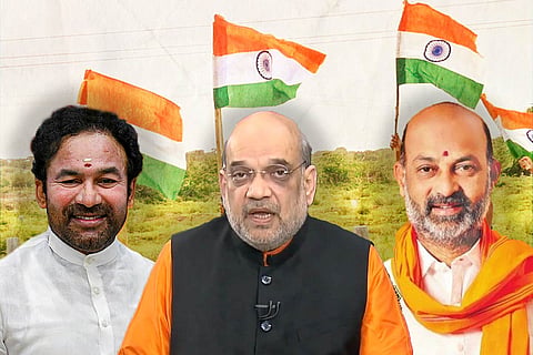 BJP leaders Amit Shah, Kishan Reddy and Bandi Sanjay 