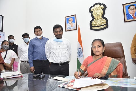 Intermediate student Sravani in the Anantapur District Collectors office 